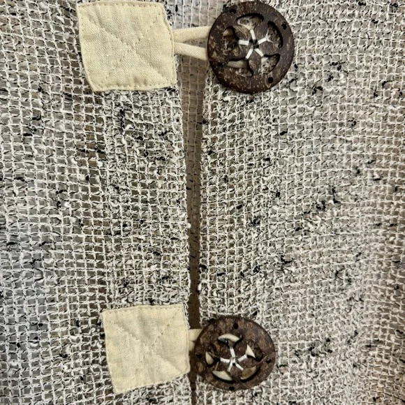 Vintage Open Knit Oatmeal Beige Boho Indie Hipster Big Button Cardigan Sweater - Picture 3 of 8